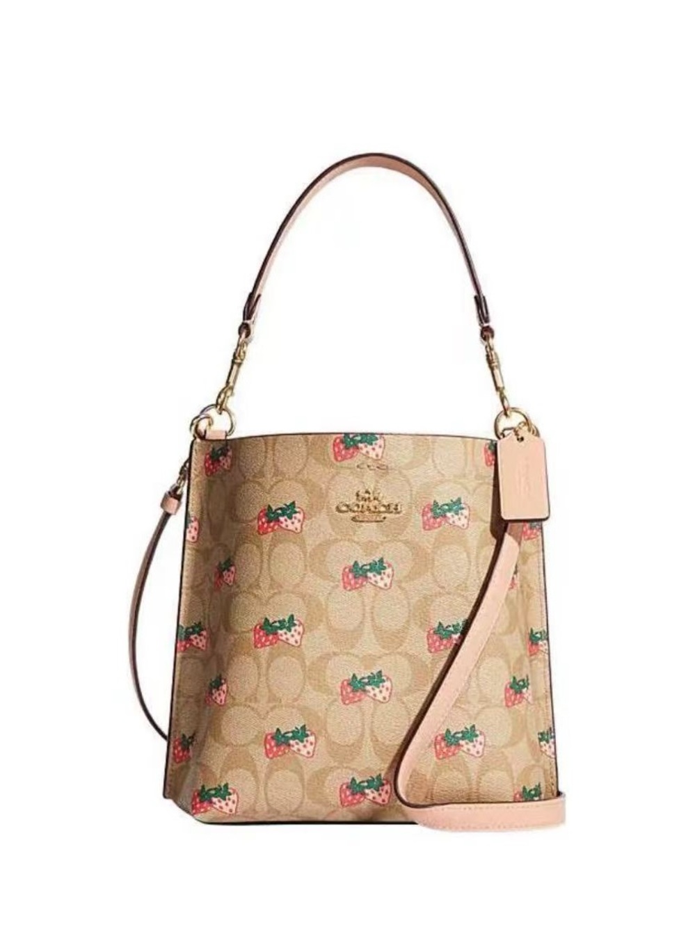 Coach mollie Pink Signature Strawberry Print Bucket Bag - Picture 1 of 5